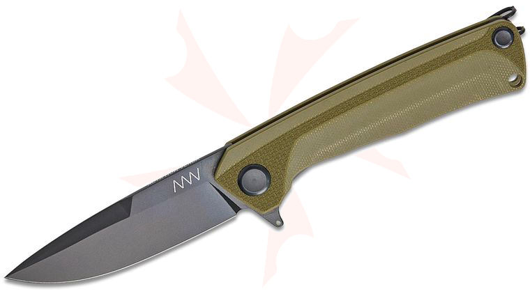 Acta Non Verba Z100 BB Liner Lock Flipper Knife 3.3 inch Sleipner Black DLC Drop Point Blade, Olive Green G10 Handles