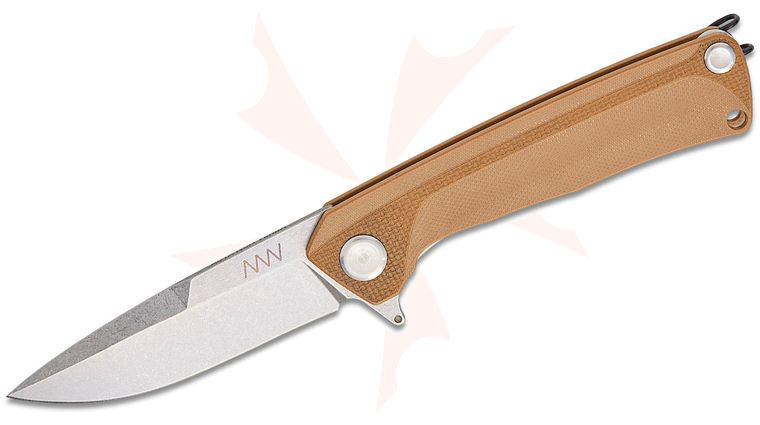 Acta Non Verba Z100 BB Liner Lock Flipper Knife 3.3 inch Sleipner Stonewashed Drop Point Blade, Coyote G10 Handles