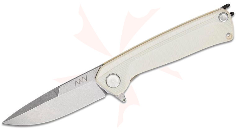 Acta Non Verba Z100 BB Liner Lock Flipper Knife 3.3 inch Sleipner Stonewashed Drop Point Blade, White G10 Handles