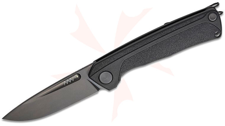 Acta Non Verba Z200 BB Liner Lock Folding Knife 3.3 inch Sleipner Black DLC Drop Point Blade, Black GRN Handles