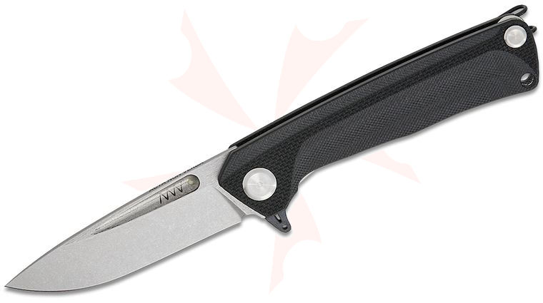 Acta Non Verba Z200 PLUS Liner Lock Flipper Knife 3.3 inch Sleipner Stonewashed Drop Point Blade, Black G10 Handles