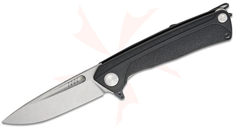 Acta Non Verba Z200 PLUS Liner Lock Flipper Knife 3.3 inch Sleipner Stonewashed Drop Point Blade, Black GRN Handles