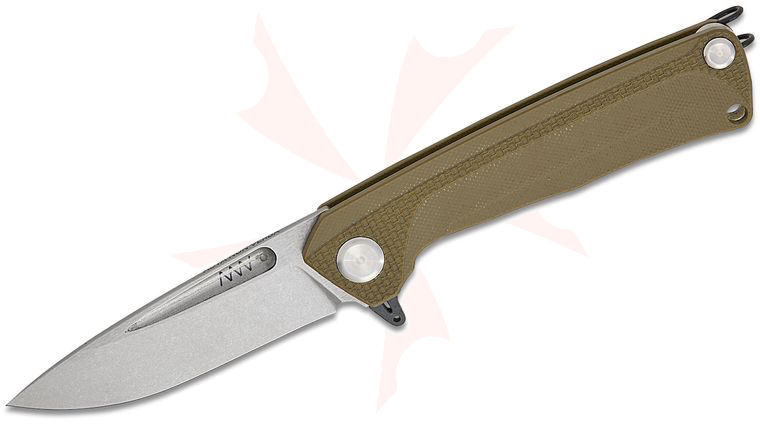 Acta Non Verba Z200 PLUS Liner Lock Flipper Knife 3.3 inch Sleipner Stonewashed Drop Point Blade, Olive G10 Handles