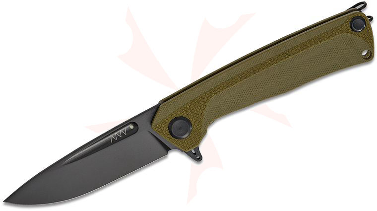 Acta Non Verba Z200 PLUS Liner Lock Flipper Knife 3.3 inch Sleipner Black DLC Drop Point Blade, Olive G10 Handles