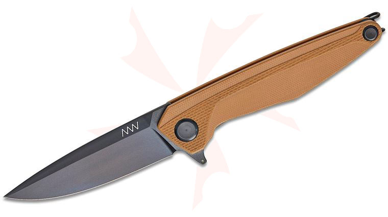 Acta Non Verba Z300 BB Liner Lock Flipper Knife 3.5 inch Sleipner Black DLC Spear Point Blade, Coyote G10 Handles