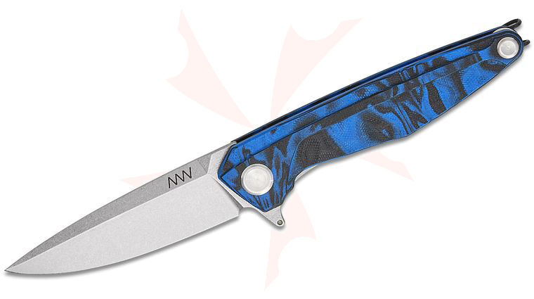 Acta Non Verba Z300 BB Liner Lock Flipper Knife 3.5 inch Sleipner Stonewashed Spear Point Blade, Blue Velvet G10 Handles