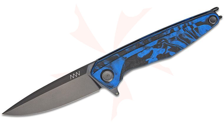Acta Non Verba Z300 BB Liner Lock Flipper Knife 3.5 inch Sleipner Black DLC Spear Point Blade, Blue Velvet G10 Handles