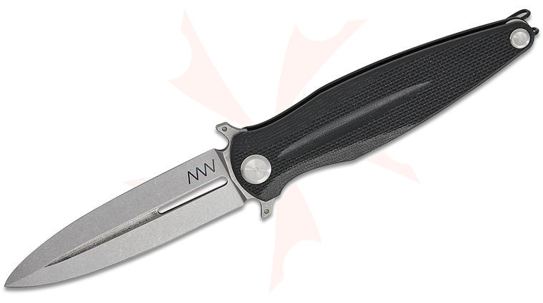 Acta Non Verba Z400 Liner Lock Flipper Knife 4 inch Sleipner Stonewashed Single-Edge Dagger Blade, Black G10 Handles