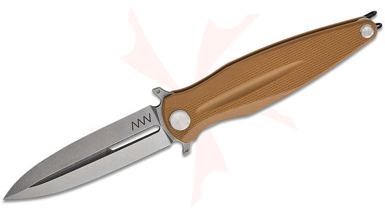 Acta Non Verba Z400 Liner Lock Flipper Knife 4 inch Sleipner Stonewashed Single-Edge Dagger Blade, Coyote G10 Handles