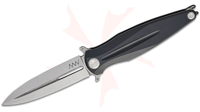 Acta Non Verba Z400 Liner Lock Flipper Knife 4 inch Sleipner Stonewashed Single-Edge Dagger Blade, Black Aluminum Handles
