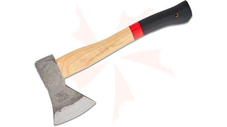Adler The Rheinland Hatchet, 14 inch Overall, American Hickory Handle with Anti Slip Coating, Red Stripe, Leather Sheath