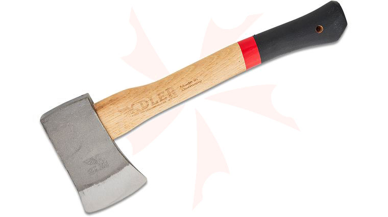 Adler The Yankee Hatchet, 15 inch Overall, American Hickory Handle with Anti Slip Coating, Red Stripe, Leather Sheath
