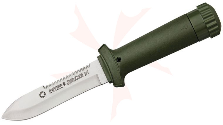 AITOR Jungle King III Fixed 4-1/8 inch Satin Plain Blade, Molded Polyamide Sheath Plus Survival Kit