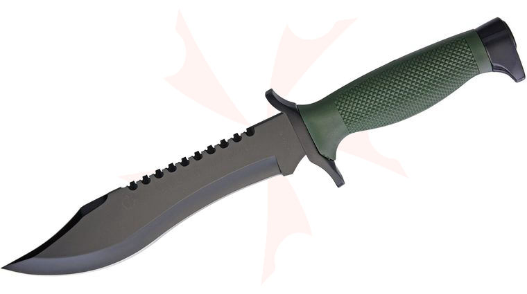 AITOR Oso Negro Fixed 7.25 inch Black Sawback Blade, OD Green Polymer Handle and Hard Nylon Sheath