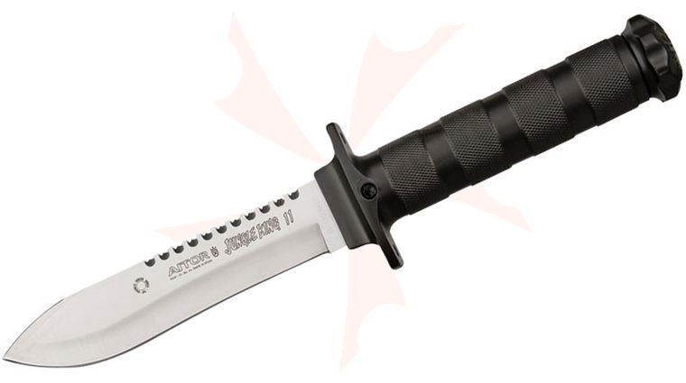 AITOR Jungle King II Fixed 5-1/2 inch Satin Plain Blade, Molded Polyamide Sheath Plus Survival Kit