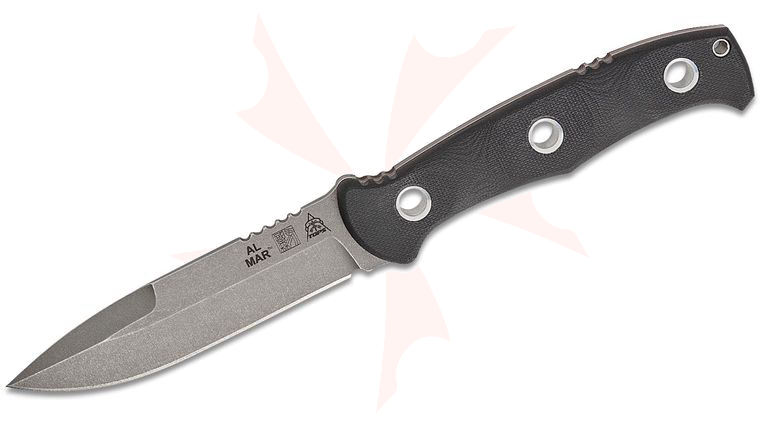 Al Mar by TOPS SERE Operator USA Fixed Blade Knife 4 inch 154CM Stonewashed Drop Point Blade, Black G10 Handles, Kydex Sheath