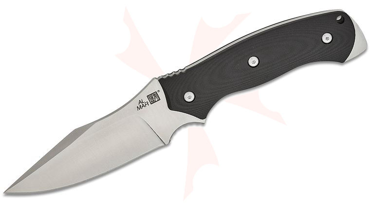 Al Mar B-21 Rexroat Fixed Blade Knife 4.25 inch D2 Satin Harpoon Blade, Black G10 Handles, Composite Sheath with Tek-Lok Style Clip