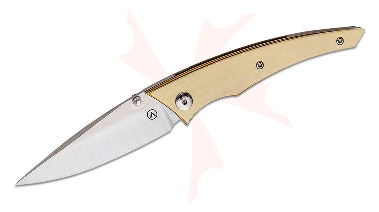 Alliance Designs Jeremy Marsh Chisel Folding Knife 3.25 inch M390 Drop Point Blade, Ivory Paper Micarta Handles with Bronze Titanium Liners