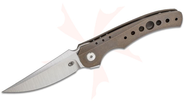Alliance Designs Ian Pickarski Conquest Flipper Knife 3.5 inch M390 Drop Point Blade, Bronze Milled Titanium Handles