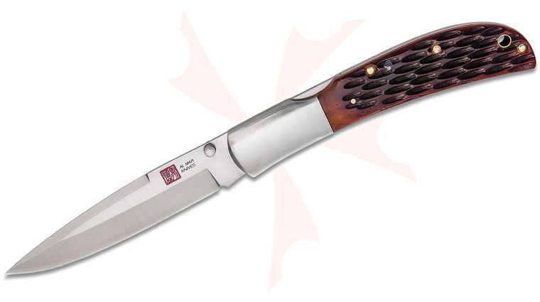 Al Mar Classic Collection Eagle Folding Knife 4 inch AUS-8 Satin Talon Drop Point, Honey Jig Bone Handles with Stainless Steel Bolsters, Leather Pouch