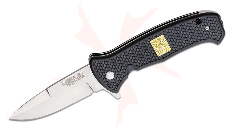 Al Mar 40th Anniversary SERE Assisted Flipper Knife 3.6 inch D2 Satin Talon Drop Point, Dragon Hyde Black FRN Handles with Gold Logo Inlay