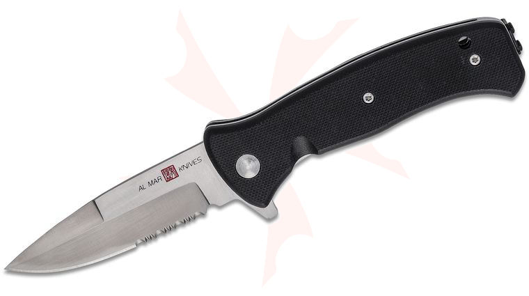 Al Mar Mini SERE 2020 G Assisted Flipper Knife 3 inch D2 Satin Combo Talon Drop Point, Black G10 Handles