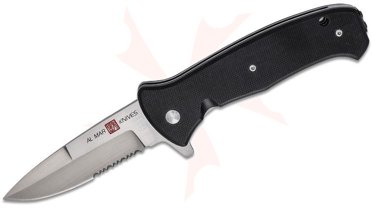 Al Mar SERE 2020 G Assisted Flipper Knife 3.6 inch D2 Satin Combo Talon Drop Point, Black G10 Handles