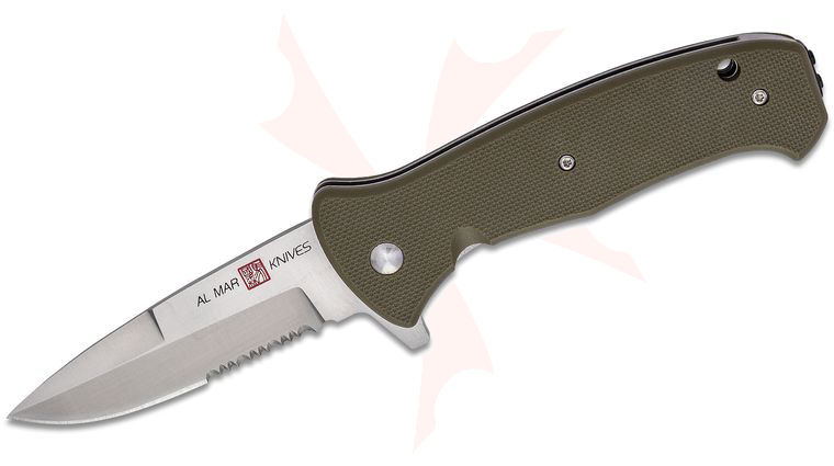 Al Mar SERE 2020 Assisted Flipper Knife 3.6 inch 8Cr13MoV Satin Combo Talon Drop Point, OD Green FRN Handles
