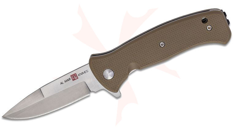 Al Mar Mini SERE 2020 Assisted Flipper Knife 3 inch 8Cr13MoV Satin Talon Drop Point, Coyote Tan FRN Handles