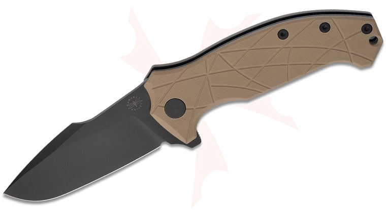 Amare Knives Coloso Flipper Knife 3.94 inch D2 Tool Steel Black Drop Point Blade, Textured Coyote Tan G10 Handles
