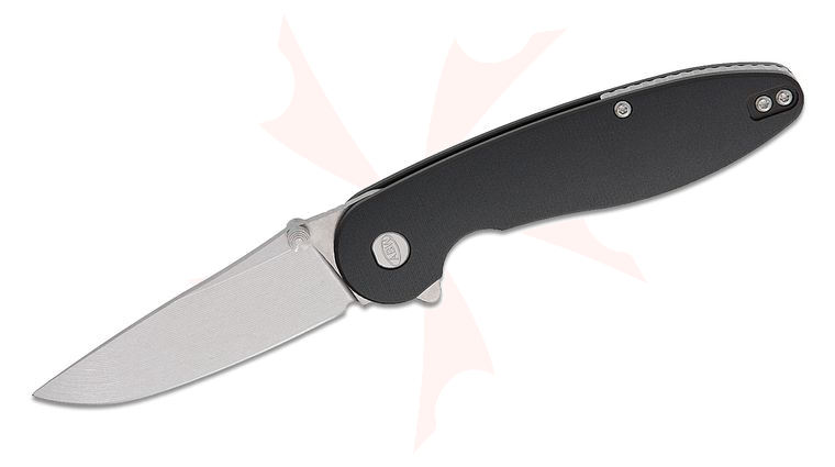 American Bladeworks Model 1 V7 Flipper Knife 3.19 inch CPM-MagnaCut Stonewashed Drop Point Blade, Dual Thumb Studs, Black Machined Aluminum Handles, Reversible Clip