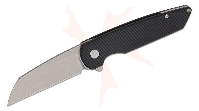 American Bladeworks Model 2 Flipper Knife 3.25 inch CPM-MagnaCut Stonewashed Sheepsfoot Blade, Black Machined Aluminum Handles