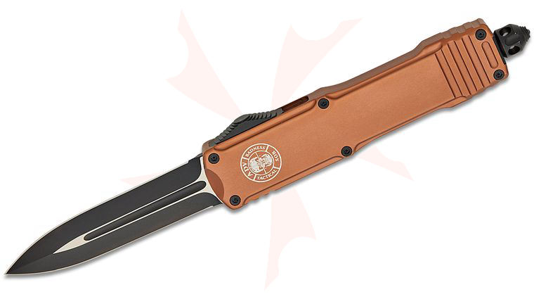Andre De Villiers Knives/Backup Tactical Stinger OTF AUTO Knife 3.625 inch S35VN Black Double Edge Dagger Blade, FDE Aluminum Handles