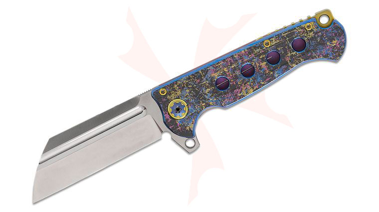Andre De Villiers Knives Mini Butcher #25 Flipper Knife 3.25 inch S35VN Satin Wharncliffe Blade, Blasted Dazzle Anodized Titanium Handles