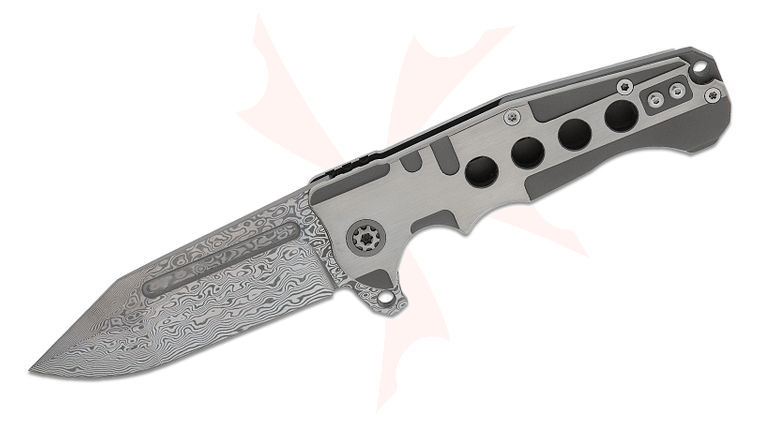 Andre De Villiers Knives Tracker #47 Frame Lock Flipper Knife 4 inch VG-10 Damascus Clip Point Blade, Satin Hole Milled Titanium Handles