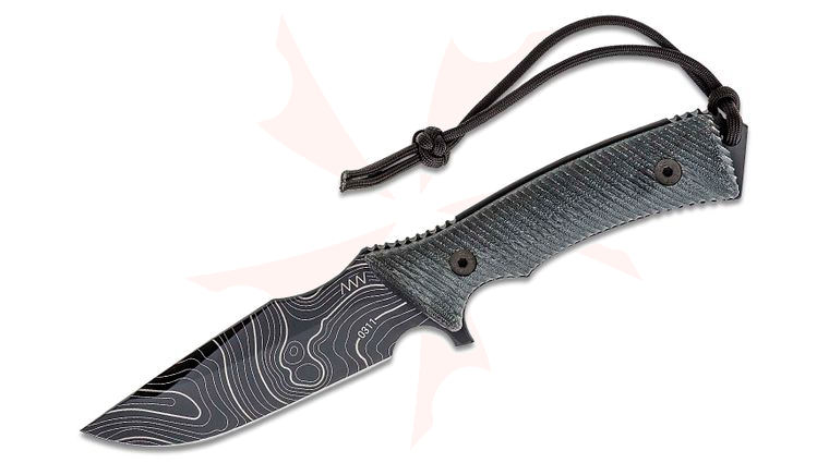 Acta Non Verba M311 Spelter Fixed Blade Knife 4.7 inch Elmax Black Topography Etched Clip Point, Black Micarta Handles, Black Kydex Sheath