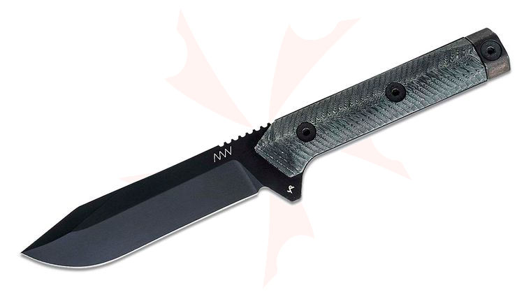 Acta Non Verba M73 Kontos Fixed Blade Knife 4.9 inch Sleipner Black Cerakote Recurve Bowie, Black Micarta Handles, Black Kydex Sheath