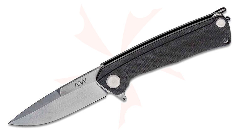 Acta Non Verba Z100 Liner Lock Flipper Knife 3.3 inch N690 Stonewashed Drop Point Blade, Black G10 Handles
