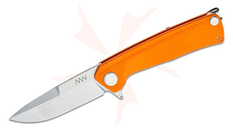 Acta Non Verba Z100 Liner Lock Flipper Knife 3.3 inch Sleipner Stonewash Drop Point Blade, Orange G10 Handles