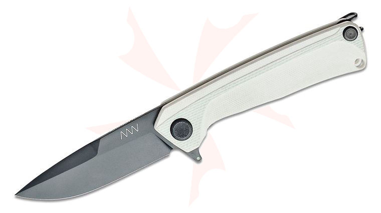 Acta Non Verba Z100 Liner Lock Flipper Knife 3.3 inch Sleipner Black DLC Drop Point Blade, White G10 Handles
