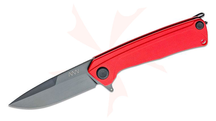Acta Non Verba Z100 Liner Lock Flipper Knife 3.3 inch Sleipner Black DLC Drop Point Blade, Red G10 Handles