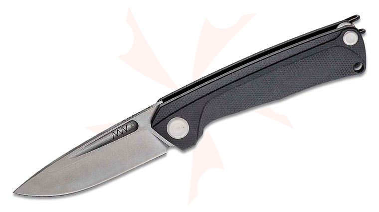 Acta Non Verba Z200 Liner Lock Folding Knife 3.3 inch N690 Stonewashed Drop Point, Black G10 Handles
