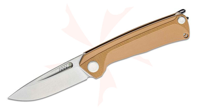 Acta Non Verba Z200 Liner Lock Folding Knife 3.3 inch Sleipner Stonewashed Drop Point Blade, Coyote G10 Handles