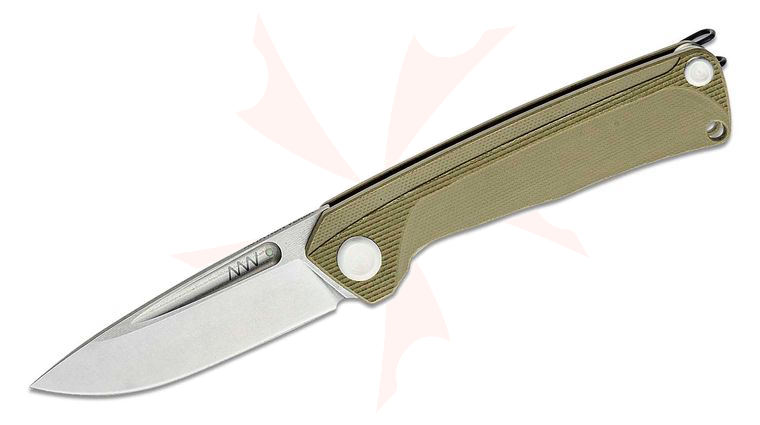 Acta Non Verba Z200 Liner Lock Folding Knife 3.3 inch Sleipner Stonewashed Drop Point Blade, Olive G10 Handles