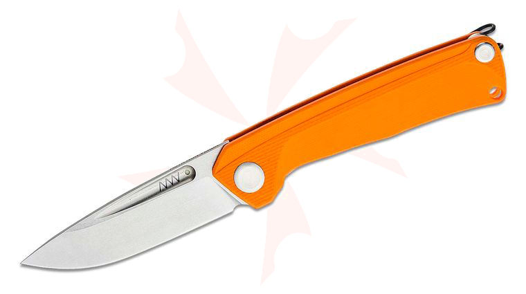 Acta Non Verba Z200 Liner Lock Folding Knife 3.3 inch Sleipner Stonewashed Drop Point Blade, Orange G10 Handles
