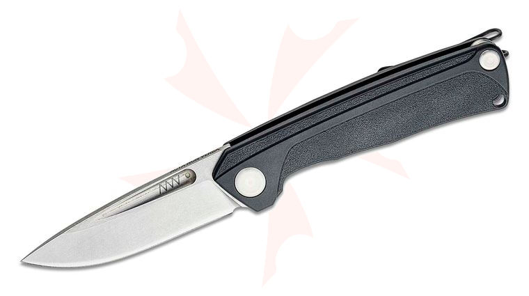 Acta Non Verba Z200 Liner Lock Folding Knife 3.3 inch Sleipner Stonewashed Drop Point Blade, Black GRN Handles