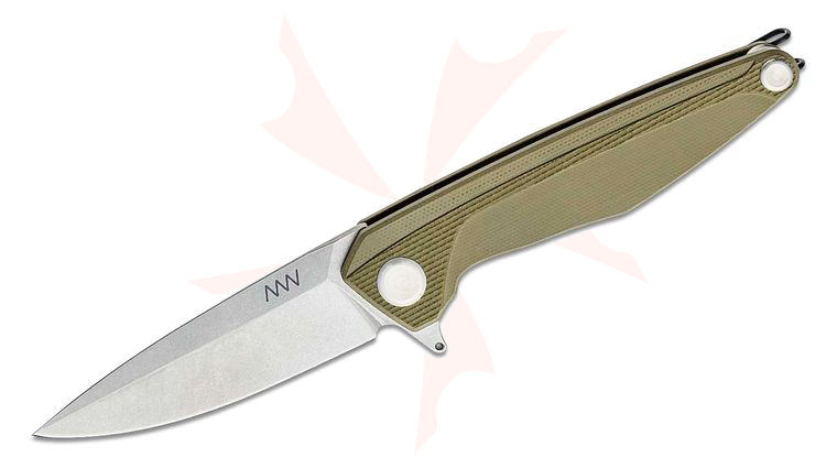 Acta Non Verba Z300 Liner Lock Flipper Knife 3.5 inch Sleipner Stonewashed Spear Point Blade, Olive G10 Handles