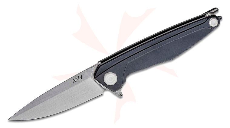 Acta Non Verba Z300 Frame Lock Flipper Knife 3.5 inch Sleipner Stonewashed Spear Point Blade, Black Aluminum Handles