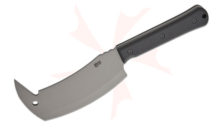 CAS Iberia APOC Survival Tools Demko Rhino Hybrid Fixed Blade Knife 6 inch D2 Titanium Coated Modified Cleaver Blade, Black G10 Handles, Kydex Sheath