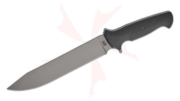CAS Iberia APOC Survival Tools Wallace Bowie Fixed Blade Knife 9.63 inch D2 Titanium Coated Bowie Blade, Black G10 Handles, Kydex Sheath